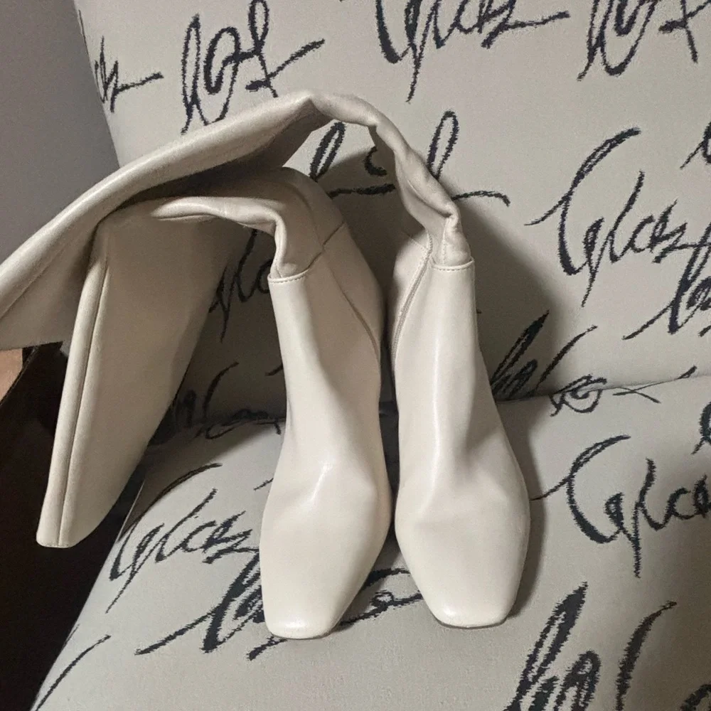Alfani Womens Tristanne Faux Leather Tall Knee-High Boots Ivory 10M Bone Smooth